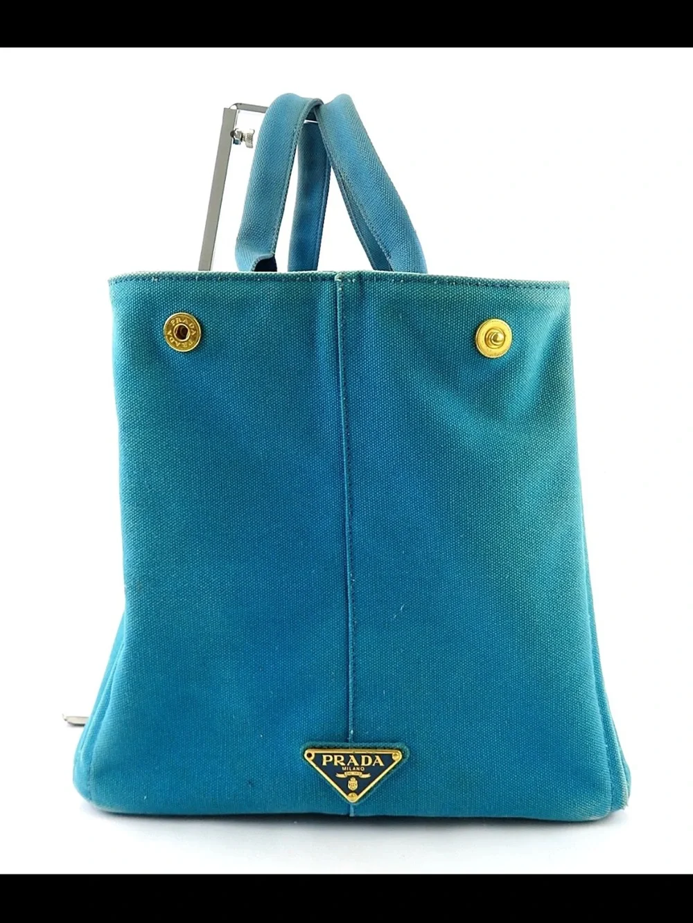 Prada Milano Teal Canvas Tote Bag